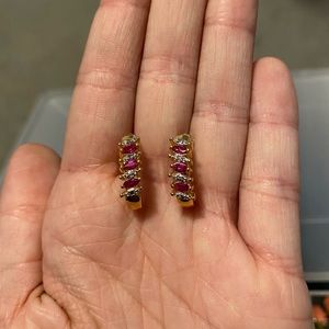 Gold plated Ruby and Diamond earrings